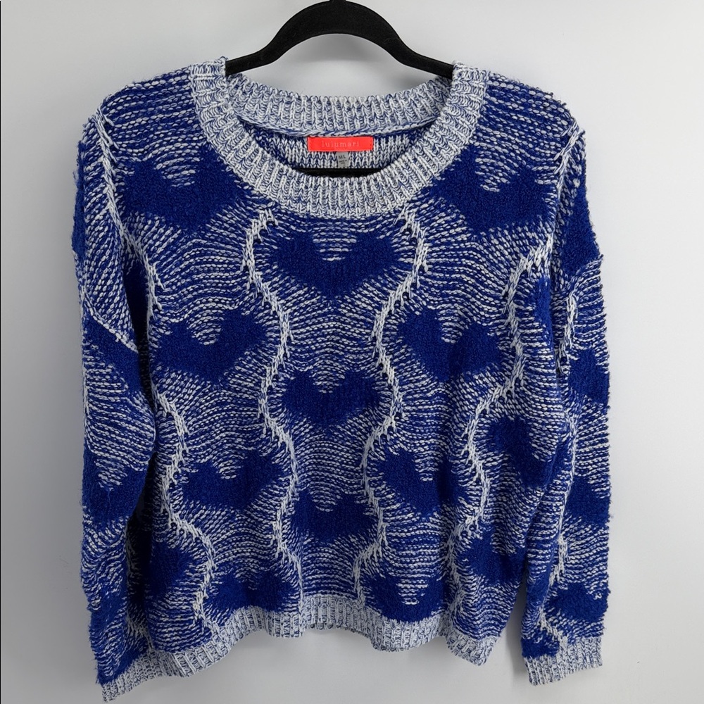 Lulumari heart knit wide neck boxy fit sweater sz M/L